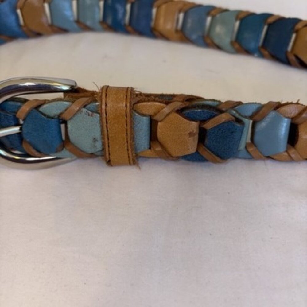 Vintage Charter Club Belt, Leather Interlocking Tan, Turquoise. XL  42” - Picture 4 of 5